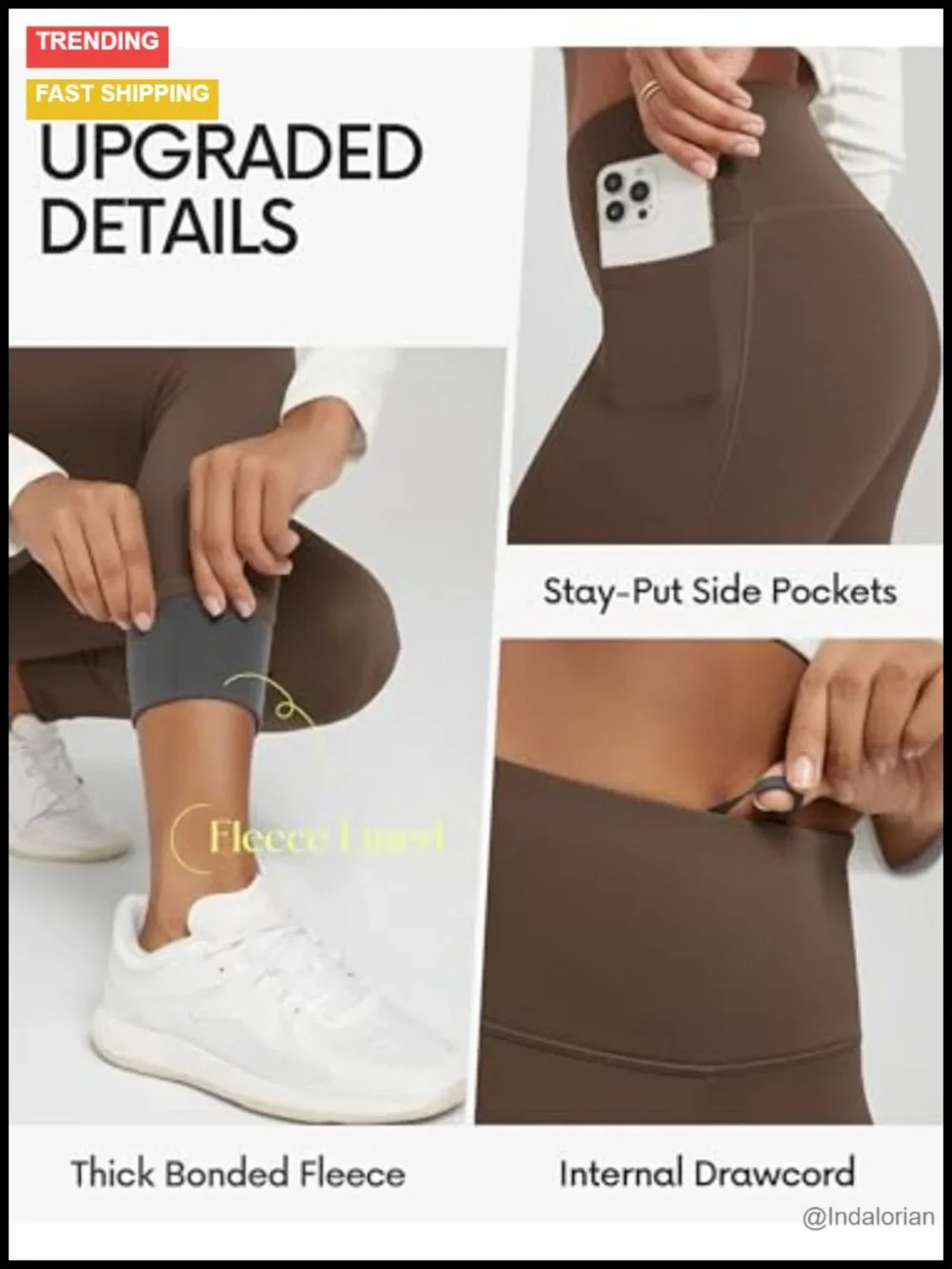 Thermal Bonded Fleece Lined Leggings High Waisted Yoga Pants with Pockets